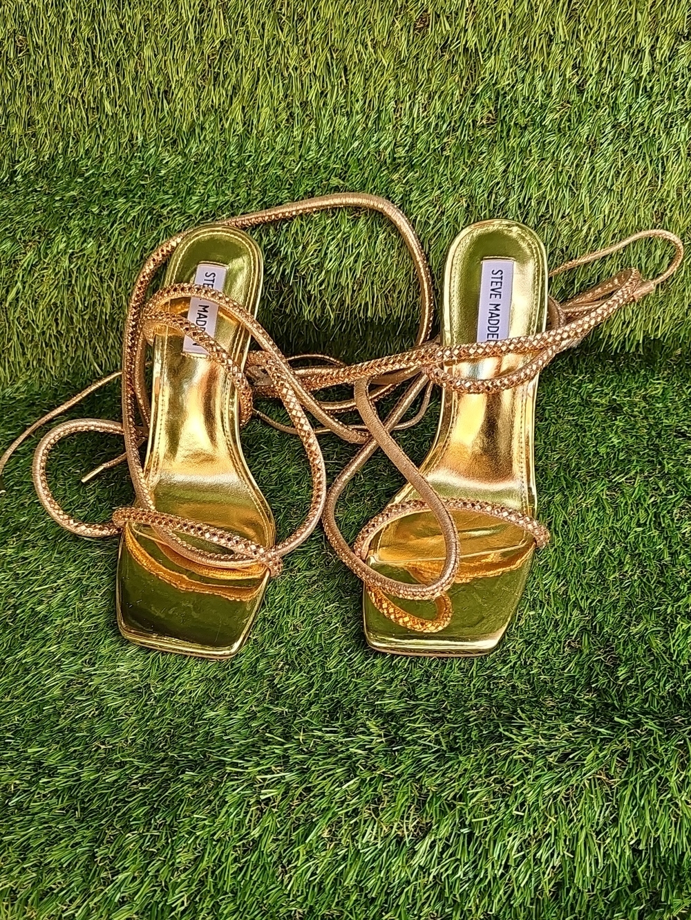 Steve Madden Metallic Gold Lace-Up Strappy Heels